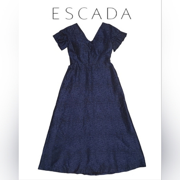 ESCADA Vintage Blue Night Brocade Full Length A-line Gown Sz 38 US M